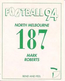 1994 Select AFL Stickers #187 Mark Roberts Back
